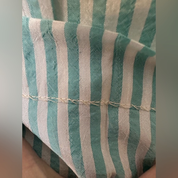 Vintage Teal White Stripe Skirt Elastic Waist Full Lined Midi Cottagecore - Picture 9 of 9